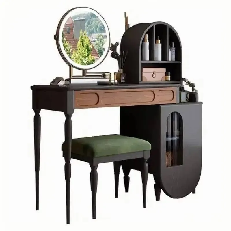 Beauty Makeup Vanity Set - +Organizador, tocador negro, taburete con cajón,